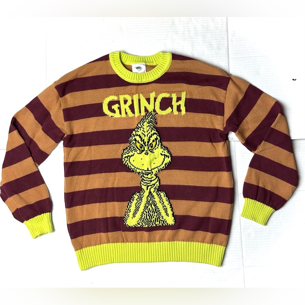 Dr Seuss The Grinch Sweater Girls 13 14 XL Rugby Striped Oversized Boyfriend